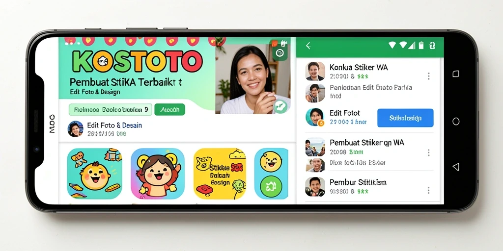 Antarmuka KOSTOTO dengan fitur pembuat stiker WA yang menarik.